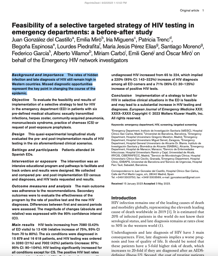 Feasibility of a selective targeted strategy of HIV testing in emergency departments: a before-after study